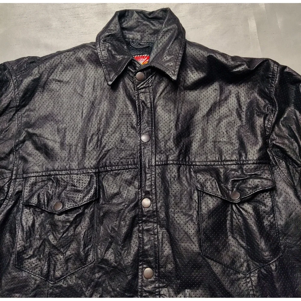 VTG MAS LEATHER Men Medium Black Snap Button Mesh Lined Long Sleeve Jacket - Picture 8 of 16
